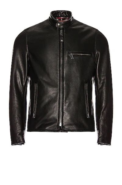 Schott Waxed Natural Pebbled Cowhide Cafe Leather Jacket In Black