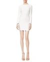 Herve Leger Crewneck Long-sleeve Short Ponte Dress In White