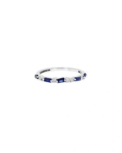 Suzanne Kalan 18k White Gold Blue Sapphire And Diamond Half Eternity Ring, In White/gold
