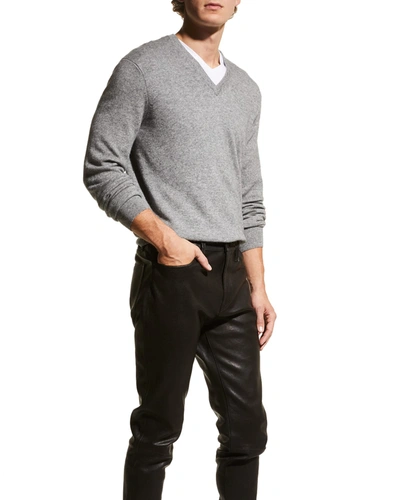 Neiman Marcus Men's Wool-cashmere Knit V-neck Jumper In Grey