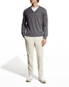 Neiman Marcus Men's Wool-cashmere Knit V-neck Sweater In Char