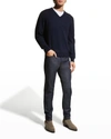 Neiman Marcus Men's Wool-cashmere Knit V-neck Sweater In Navy