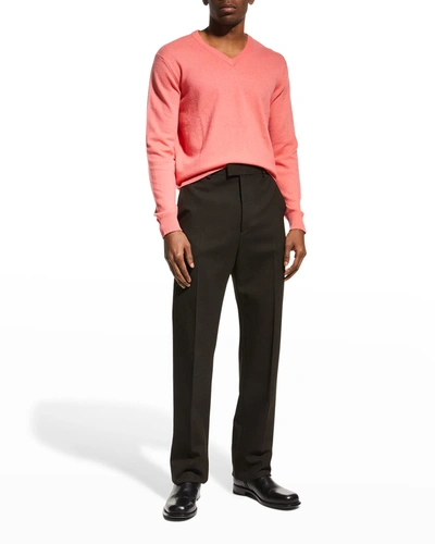 Neiman Marcus Men's Wool-cashmere Knit V-neck Sweater In Coral