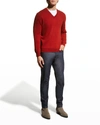 Neiman Marcus Men's Wool-cashmere Knit V-neck Sweater In Orange