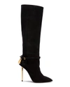 Tom Ford 105mm Padlock Leather Tall Boots In Чёрный