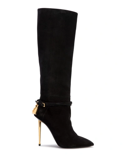 Tom Ford 105mm Padlock Leather Tall Boots In Black - U9000