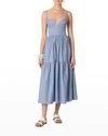 Carolina Herrera Ruched Bustier Tiered Midi Dress - Bci Cotton In Blue