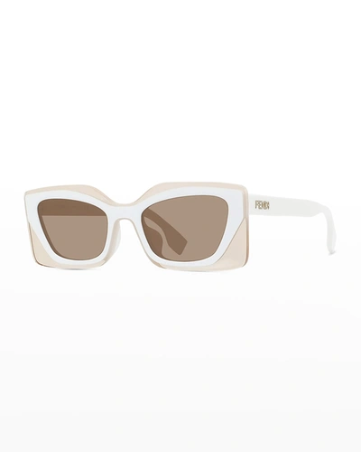 Fendi Clear Rectangle Acetate Sunglasses In Brown