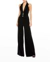 Mac Duggal Sleeveless Tuxedo Jumpsuit Dress In Jet Black