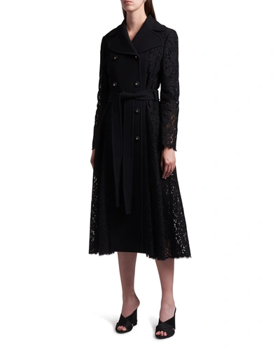 Dolce & Gabbana Cordonetto Lace And Crepe Coat With Belt In Black