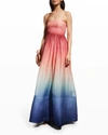 Zimmermann Postcard Strapless Degradé Silk And Linen-blend Maxi Dress In Ombre Dawn