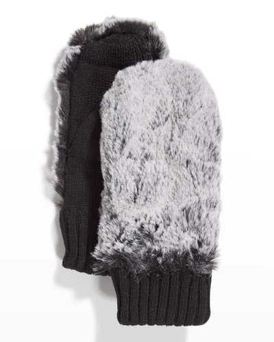 Surell Accessories Faux-fur Knit Mittens In Blackblkfrost