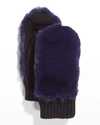 Surell Accessories Faux-fur Knit Mittens In Blacknavy