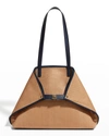 Akris Ai Medium Bicolor Raffia Tote Bag In Camel/denim