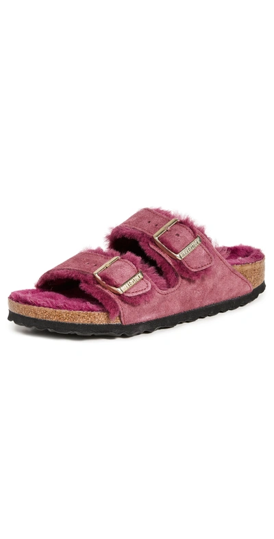 Birkenstock Brikenstock Women's Arizona Faux Shearling Slide Sandals In Red