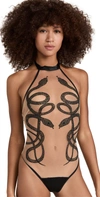 THISTLE AND SPIRE MEDUSA THONG BODYSUIT BLACK,THSPI30196