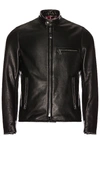 Schott Waxed Natural Pebbled Cowhide Cafe Leather Jacket In Black