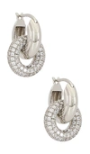Luv Aj Pave Interlock Hoops In Metallic Silver