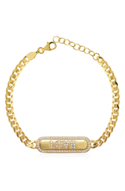 Gabi Rielle Pave Crystal 'love' Id Tag Bracelet In Gold