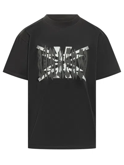 44 Label Group Artistic Graphic Front T-shirt In Black-hm Dirty White