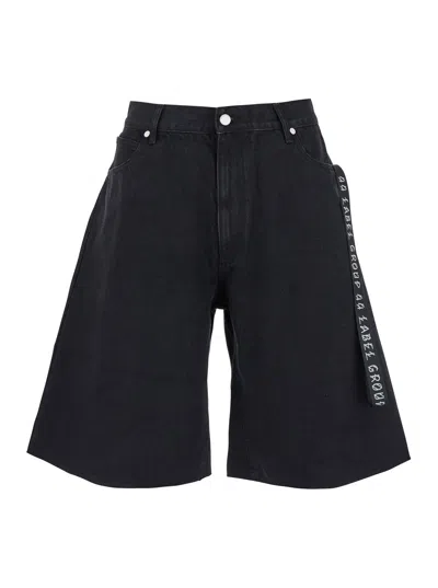 44 Label Group Black Bermuda Pants With Tie Detail On The Front And Logo Embroidery On The Rear In D In Multicolor