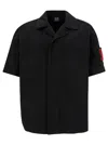 44 Label Group Black Bowling Shirt With Logo Patch In Cotton Denim Man