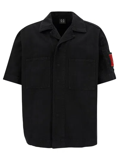 44 Label Group Black Bowling Shirt With Logo Patch In Cotton Denim Man In Multicolor