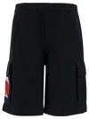 44 Label Group Black Cargo Bermuda Shorts With Logo Embroidery In Cotton Man