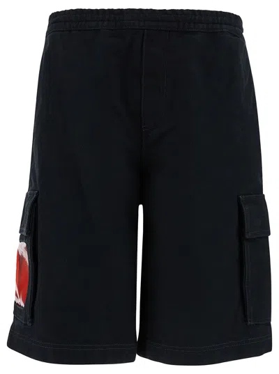 44 Label Group Black Cargo Bermuda Shorts With Logo Embroidery In Cotton Man In Multicolor