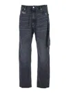 44 Label Group Black Jeans With Logo Patch On The Rear And Side Strap With Logo In Denim Man In Black