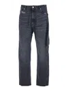 44 Label Group Black Jeans With Logo Patch On The Rear And Side Strap With Logo In Denim Man In Black