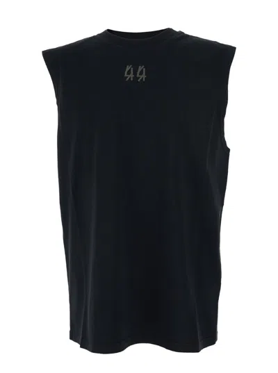 44 LABEL GROUP BLACK SLEEVELESS CREWNECK TOP WITH LOGO DETAIL ON THE FRONT AND MAXI LOGO PRINT ON THE REAR IN COTTO