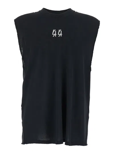 44 Label Group Black Sleeveless T-shirt With Logo On The Front And Maxi Logo On The Back In Cotton Man