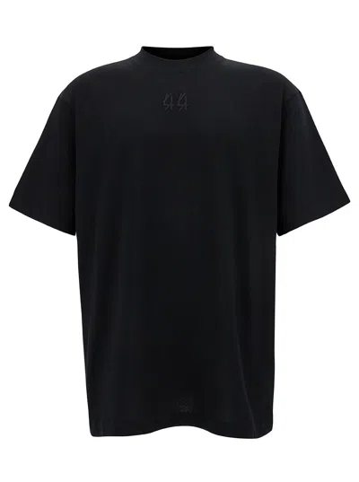 44 Label Group Black T-shirt With Logo Embroidery And Print In Cotton Man T-shirt