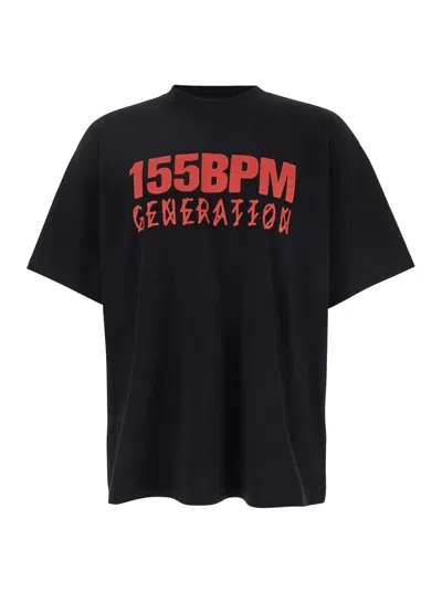44 Label Group Black T-shirt With Print On The Front And Maxi Slogan Print On The Back In Cotton Man