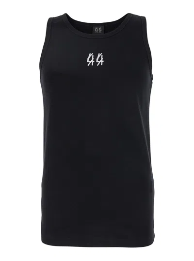 44 Label Group Black Top With 44 Logo Embroidered On The Front In Cotton Man In 099
