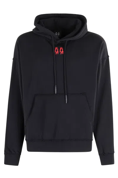 44 Label Group Cropped Black Hoodie With Bold Logo Prints