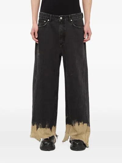 44 Label Group Dmth Bleach-effect Raw-cut Jeans In Black