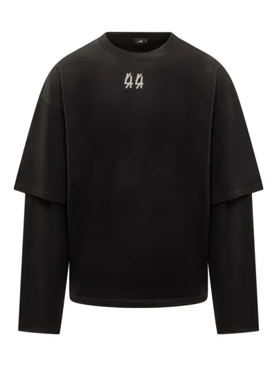 44 Label Group Double-layer Long Sleeve T-shirt In Black-classic 44 Solid Dark Sand