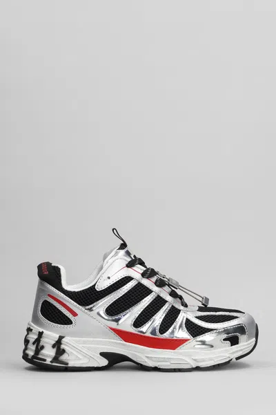44 LABEL GROUP DRAGGER SNEAKERS IN SILVER LEATHER AND FABRIC
