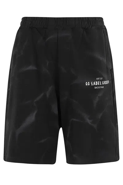 44 Label Group Cotton Bermuda Shorts With Logo Shorts In Black+effetto Smoke