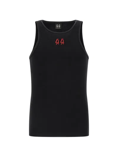 44 Label Group Men Black Crewneck Sleeveless Top With Embroidery On The Front In Cotton Man