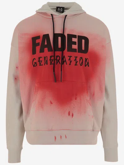 44 Label Group Faded Gen Cotton Sweatshirt With Print In White-faded Drp