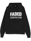 44 Label Group Faded Gen Cotton Hoodie With Drawstring Hood In Black