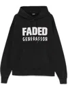 44 Label Group Faded Gen Cotton Hoodie With Drawstring Hood In Black
