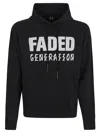 44 Label Group Faded Gen Cotton Hoodie With Drawstring Hood In Nero