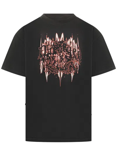 44 Label Group Grafica Front Print T-shirt In Black-damage High Risk Red