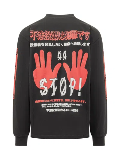 44 Label Group Graphic Printed Long Sleeve Tee In Black-stop High Risk Red
