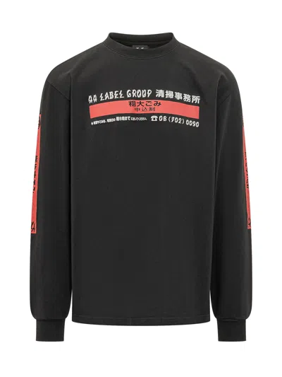 44 Label Group Graphic Printed Long Sleeve Tee In Black-stop High Risk Red