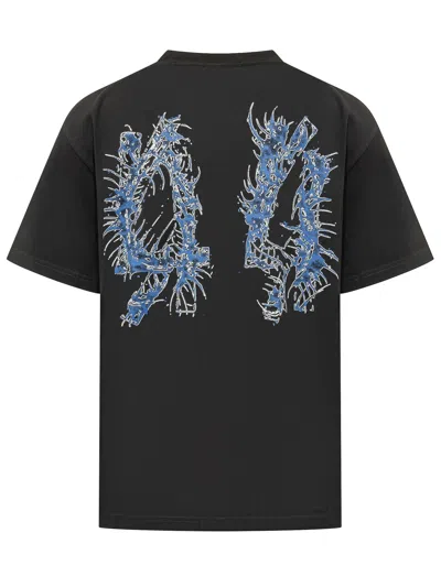44 Label Group Graphic T-shirt With Unique Paint Design In Black-centipede Sapphire